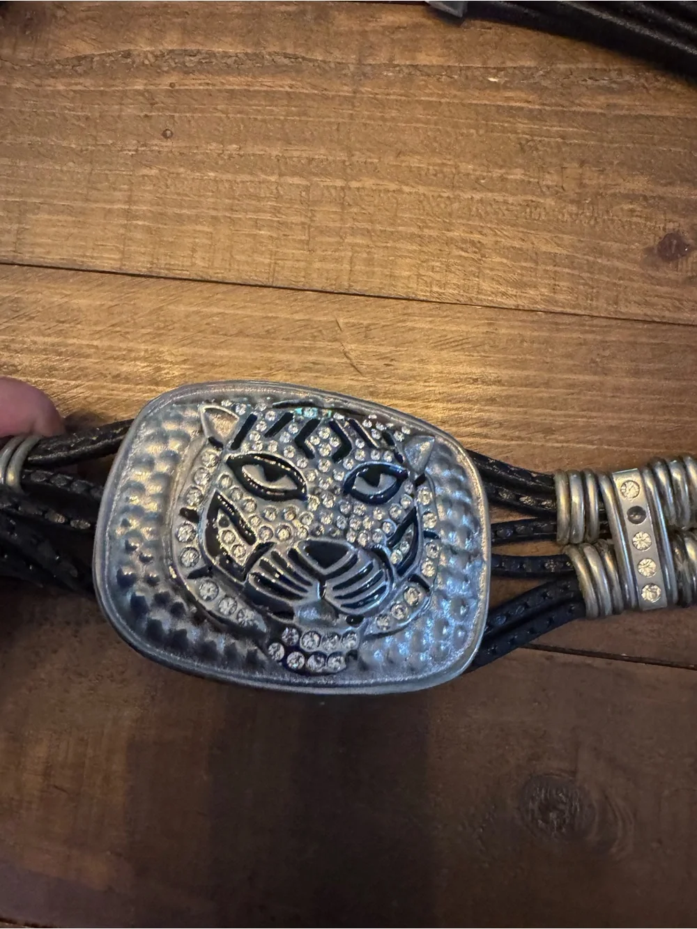 Vintage 80s leather belt with jaguar made in Italy - 33-39 inches total length